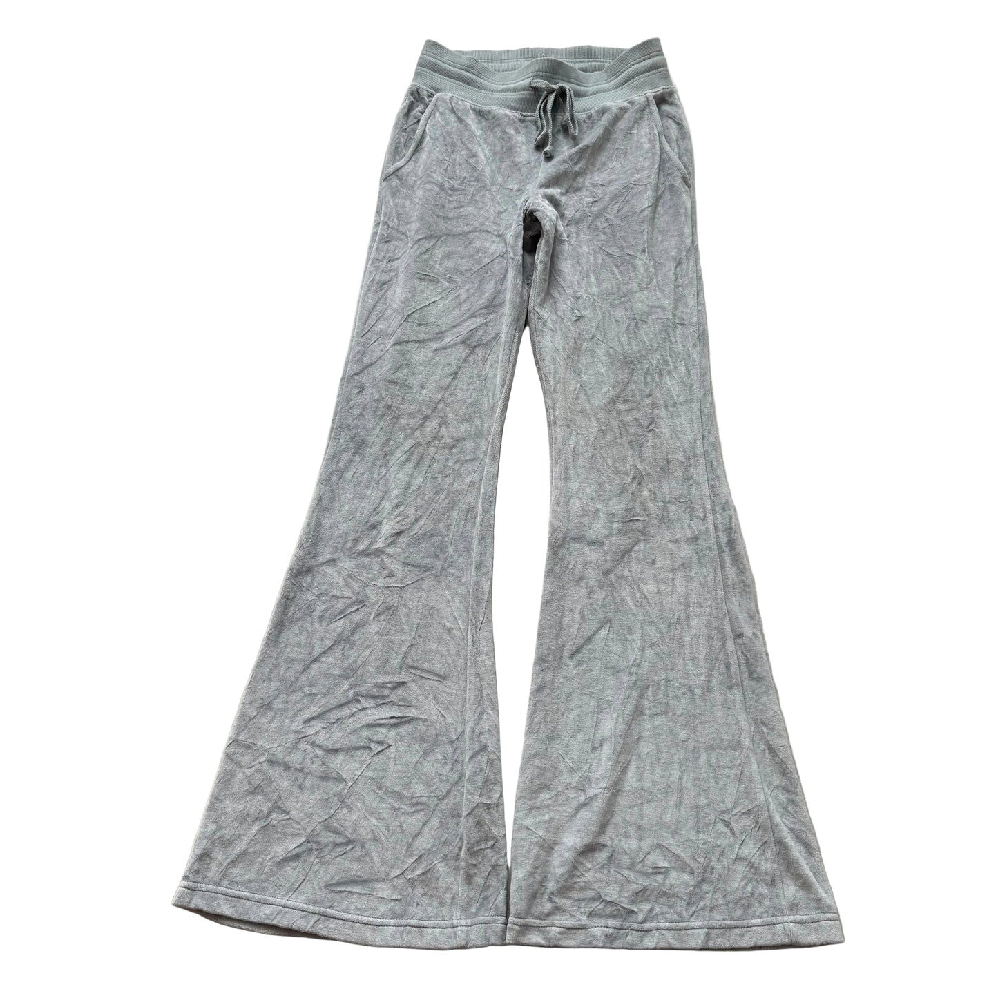 Vintage Juicy Couture Women Gray Velour Flared Leg Track Pants Drawstring Size S