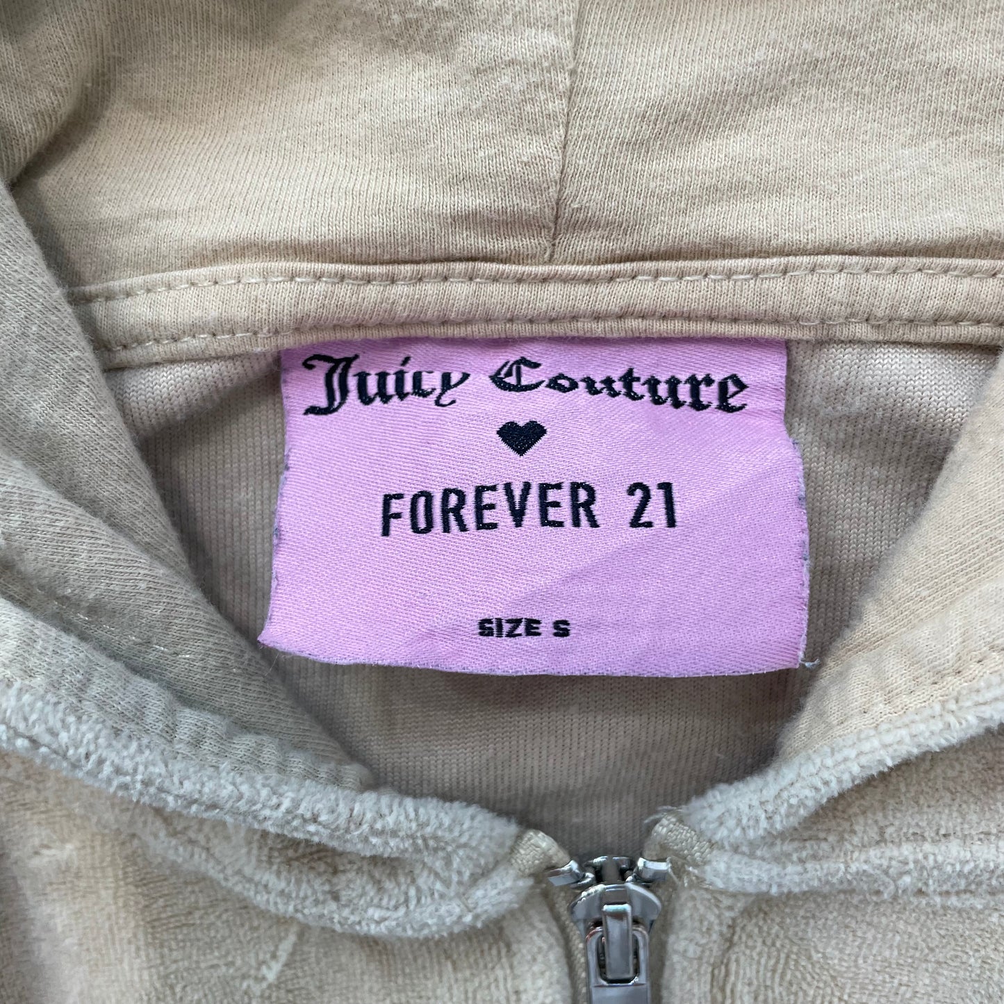 Juicy Couture Women's Tan Velour Full Zip Cropped Hoodie Rhinestones Logo Size S