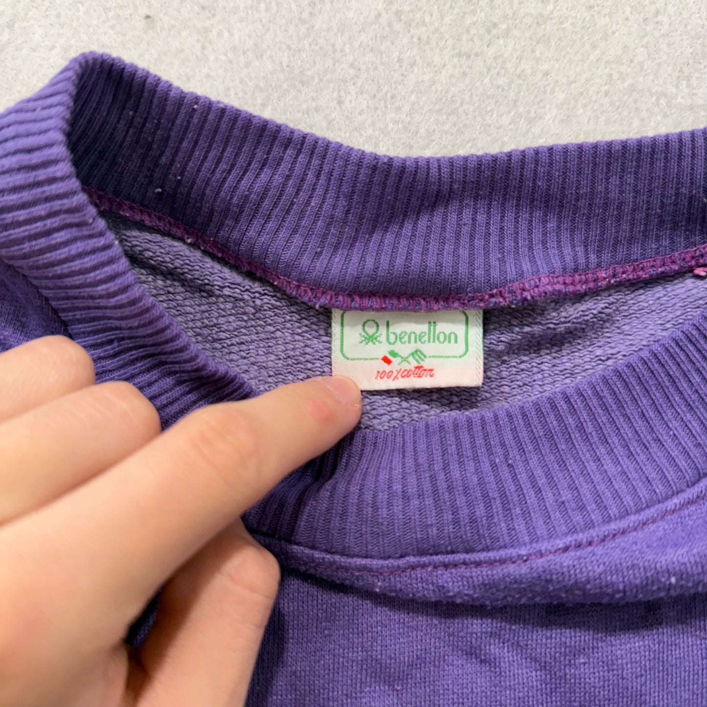 Benetton Unisex Purple 100% Cotton Sweatshirt Embroidered Spellout Logo Size S