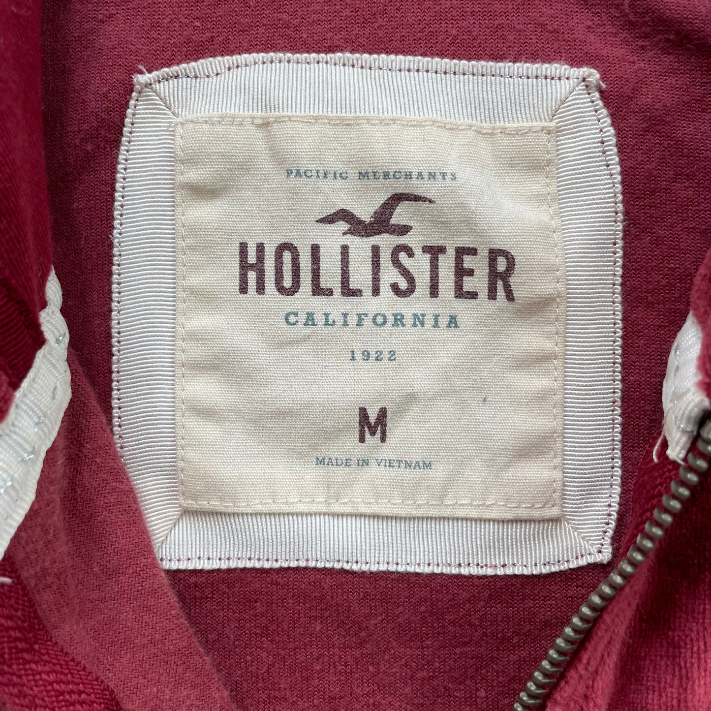 Hollister Women Maroon Velour Zip-Up Hoodie Long Sleeve Pocket Loungewear Size M