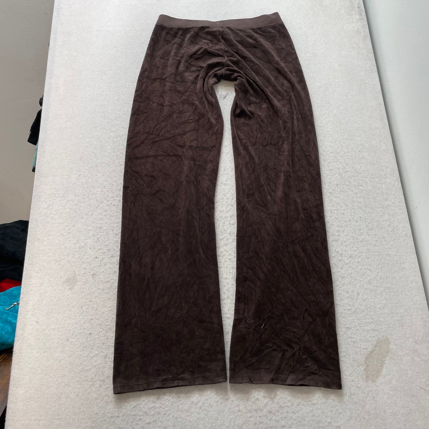 Vintage Juicy Couture Women's Dark Brown Velour Flared Track Pant Drawstring - S