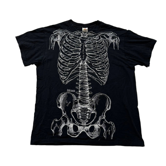 Fruit of the Loom Mens Black Cotton T-Shirt Anatomical Skeleton Print Tee Size L