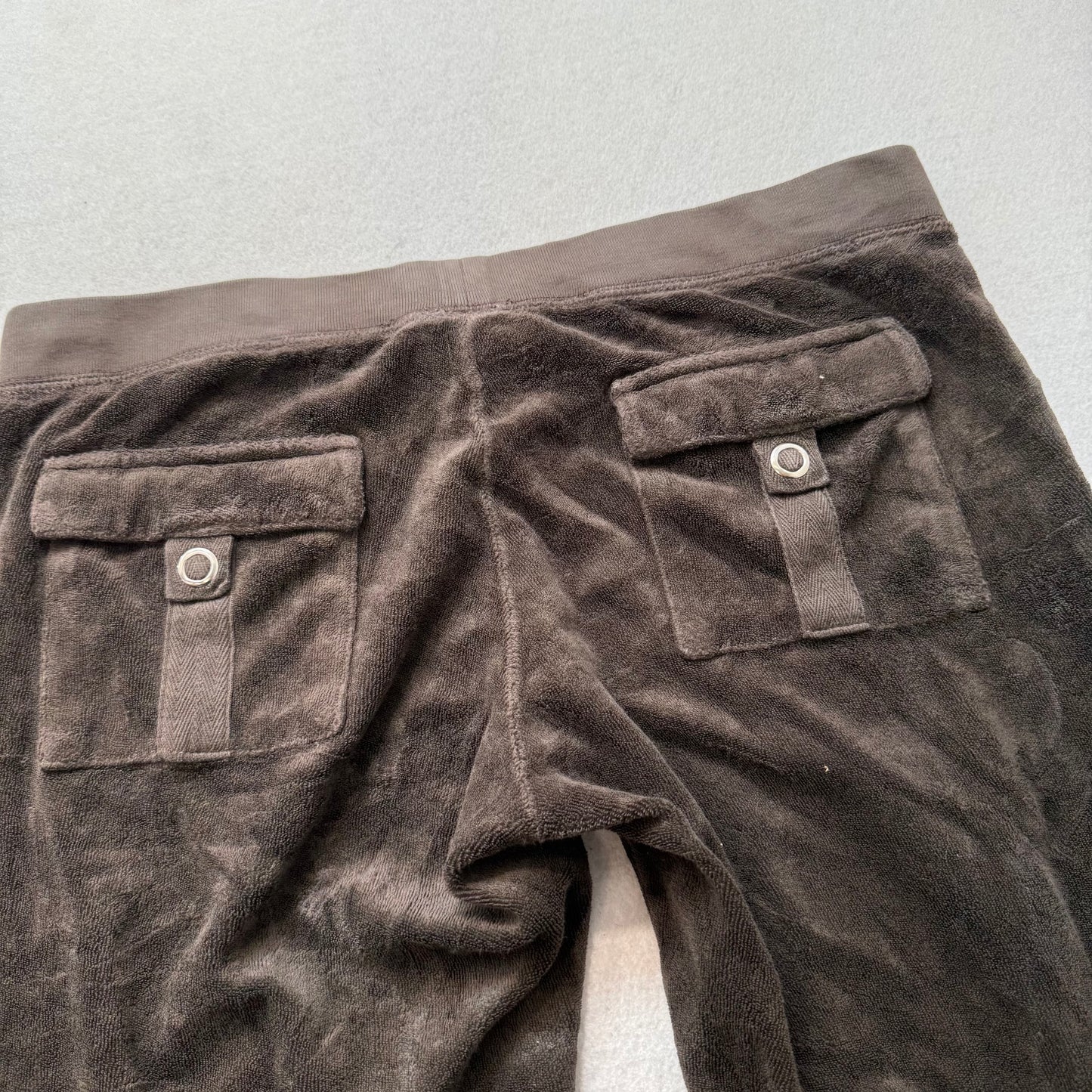 Juicy Couture Women's Brown Terrycloth Flared Track Pant Snap Pocket Logo Size M