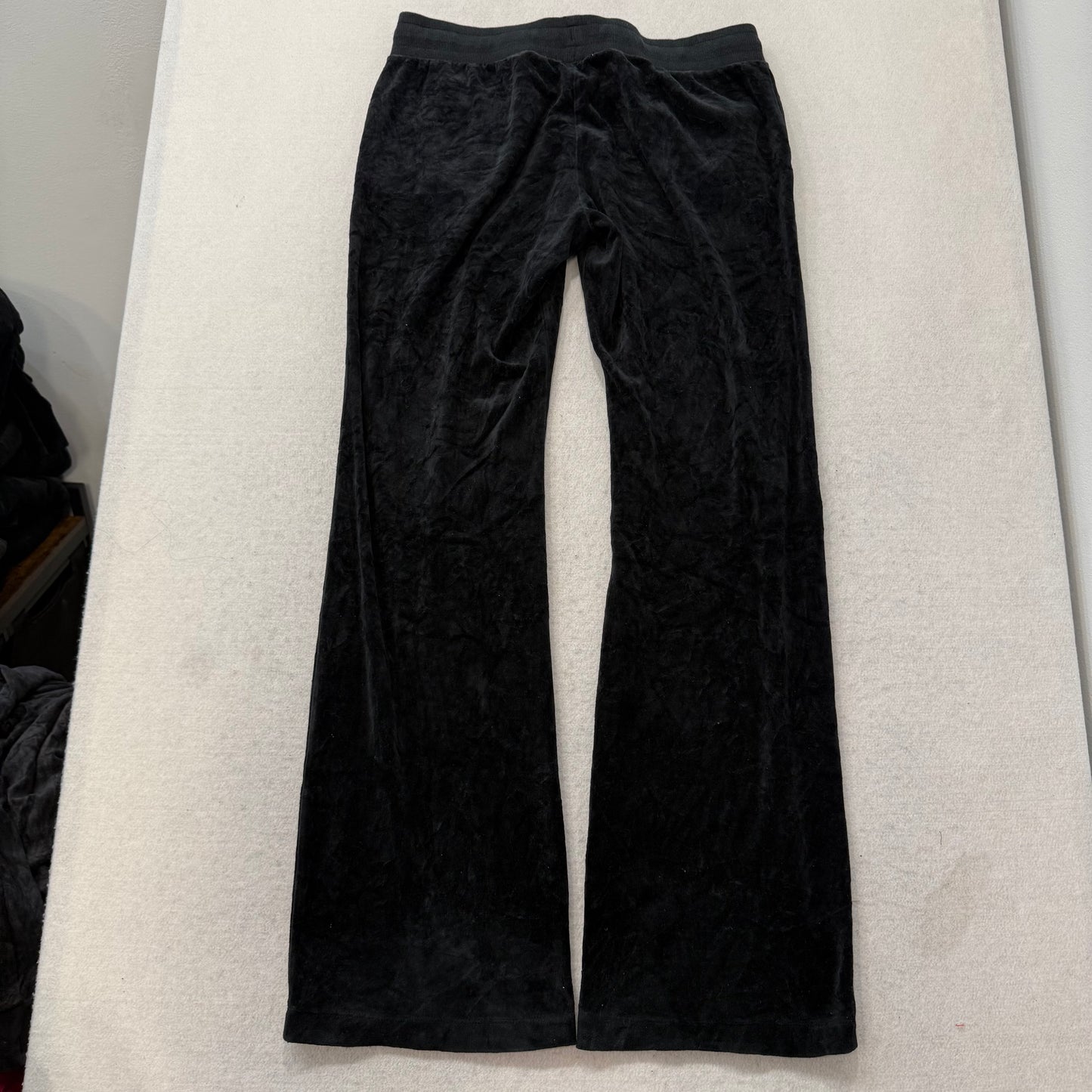 Juicy Couture Black Velour Tracksuit Set Zip Up Hoodie & Flared Pants Y2K Size L