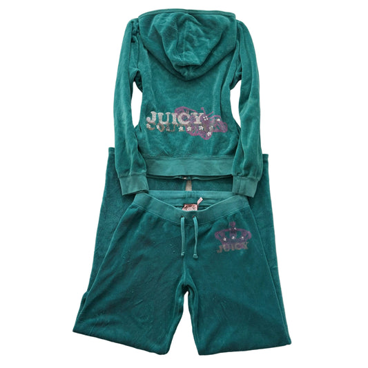 Juicy Couture Women's Blue-Green Terry cloth Tracksuit Set Hoodie & Pant Size 12