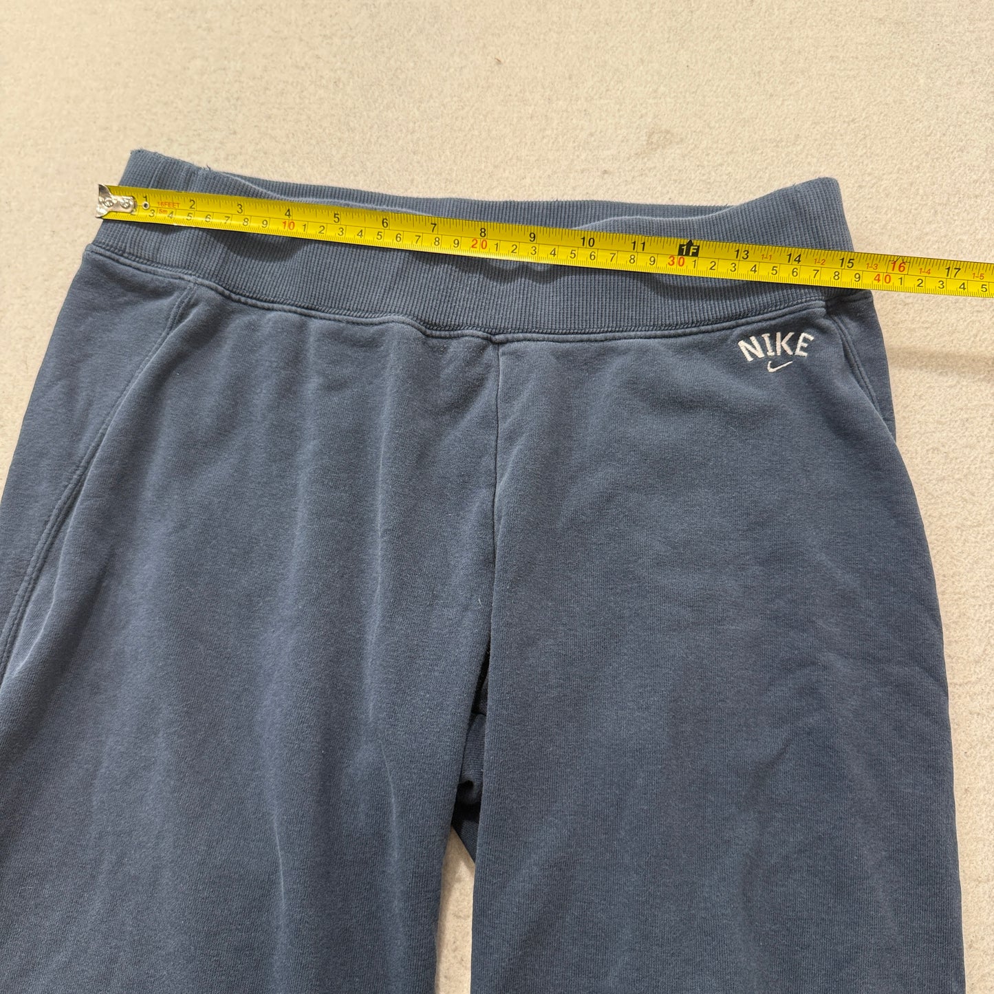 Nike Women's Navy Blue Wide Leg Sweatpants Drawstring Swoosh Logo Relaxed Size L