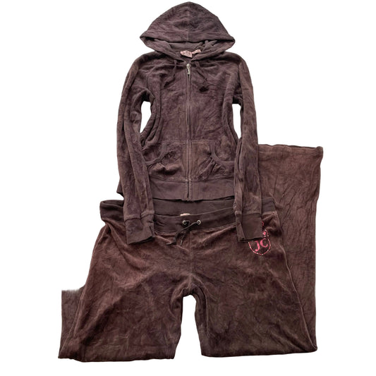 Vintage Juicy Couture Women's Brown Velour Tracksuit Sets Hoodie & Pant Size S