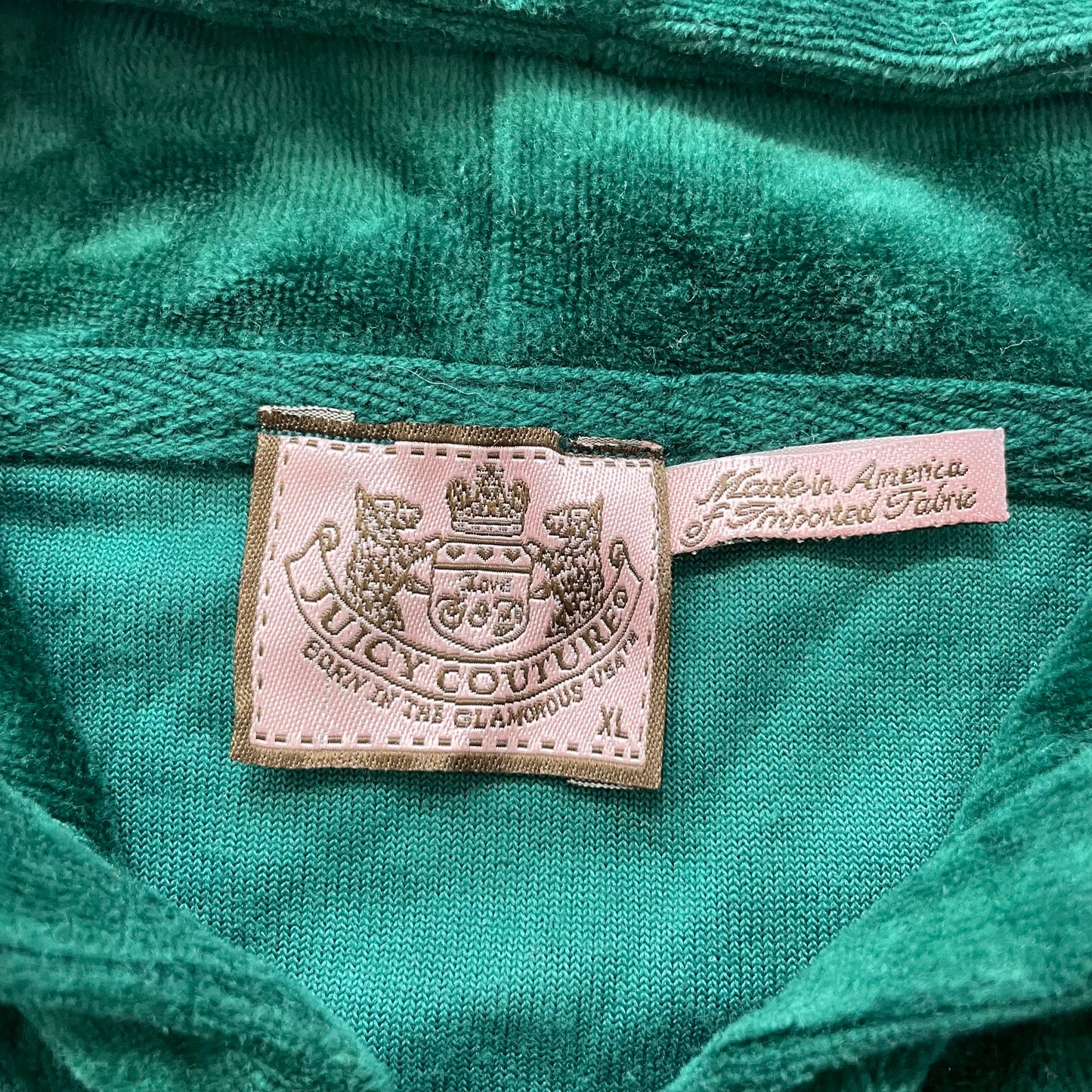 Juicy Couture Women's Dark Green Velour Zip-Up Hoodie Drawstring Pockets Size XL