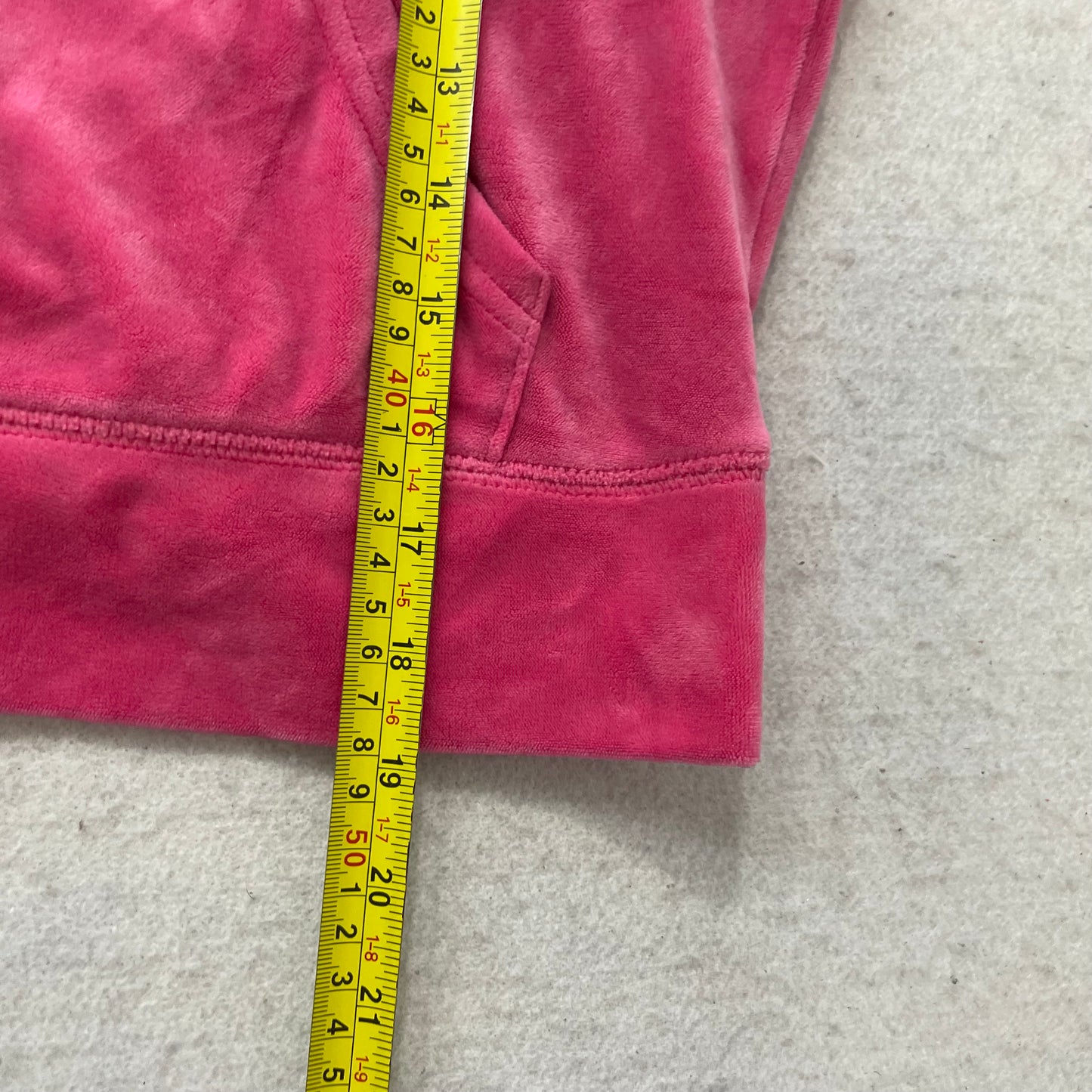 Juicy Couture Women's Pink Velour Full Zip Cropped Hoodie Rhinestone Logo Size L