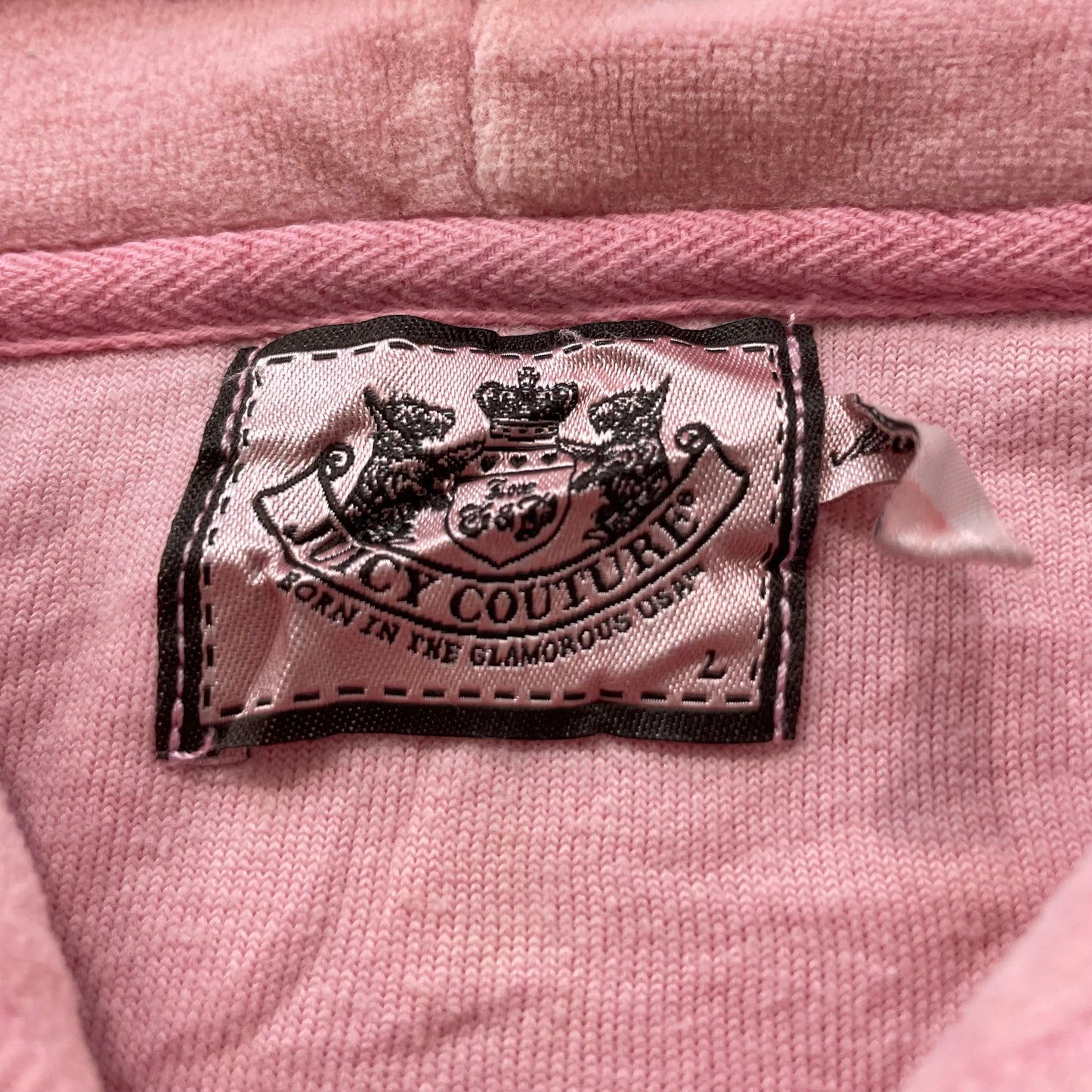 Vintage Juicy Couture Women's Pink Velour Zip Up Hoodie Graphic Logo Y2K Size L