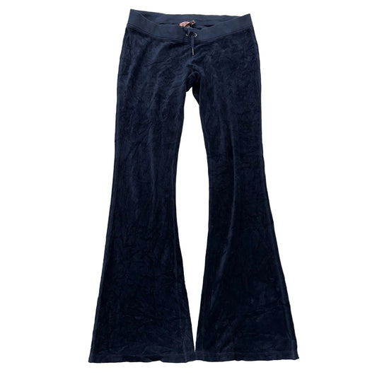 Vintage Juicy Couture Women's Navy Velour Flared Track Pants Loungewear Size L