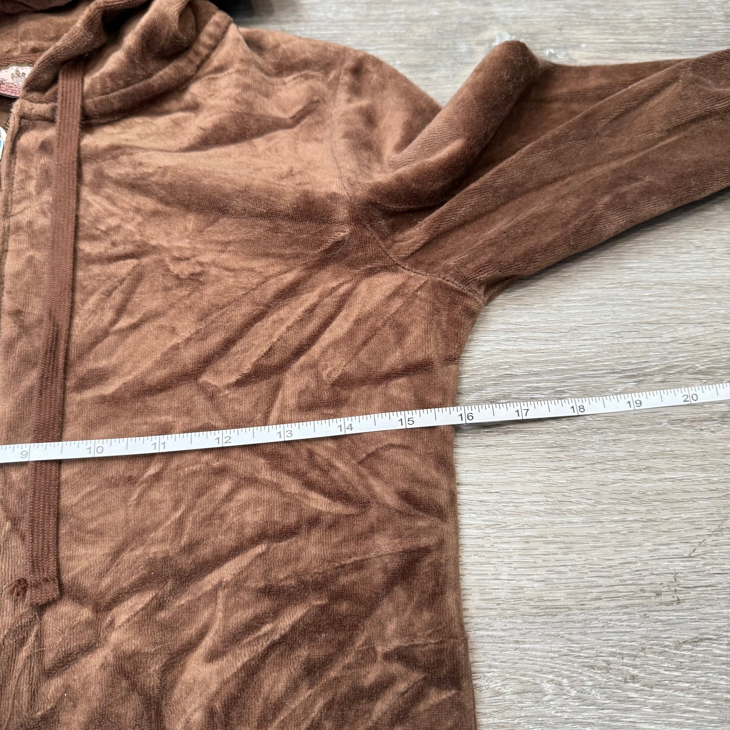 Vintage Juicy Couture Womens Brown Velour Zip-Up Hoodie Butterfly Graphic Size S