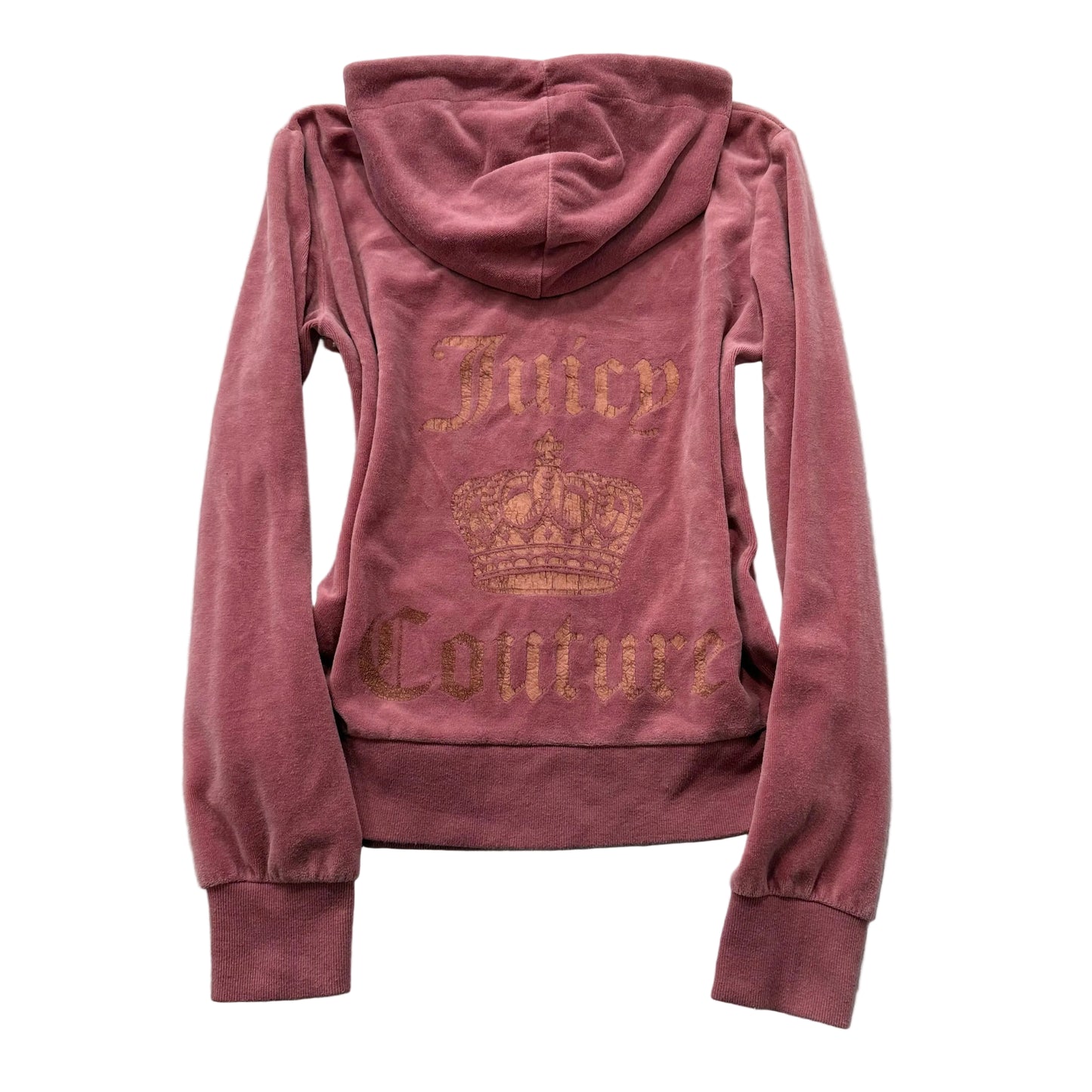 Juicy Couture Women's Terracotta Pink Velour Zip-Up Hoodie Crown Logo Size M