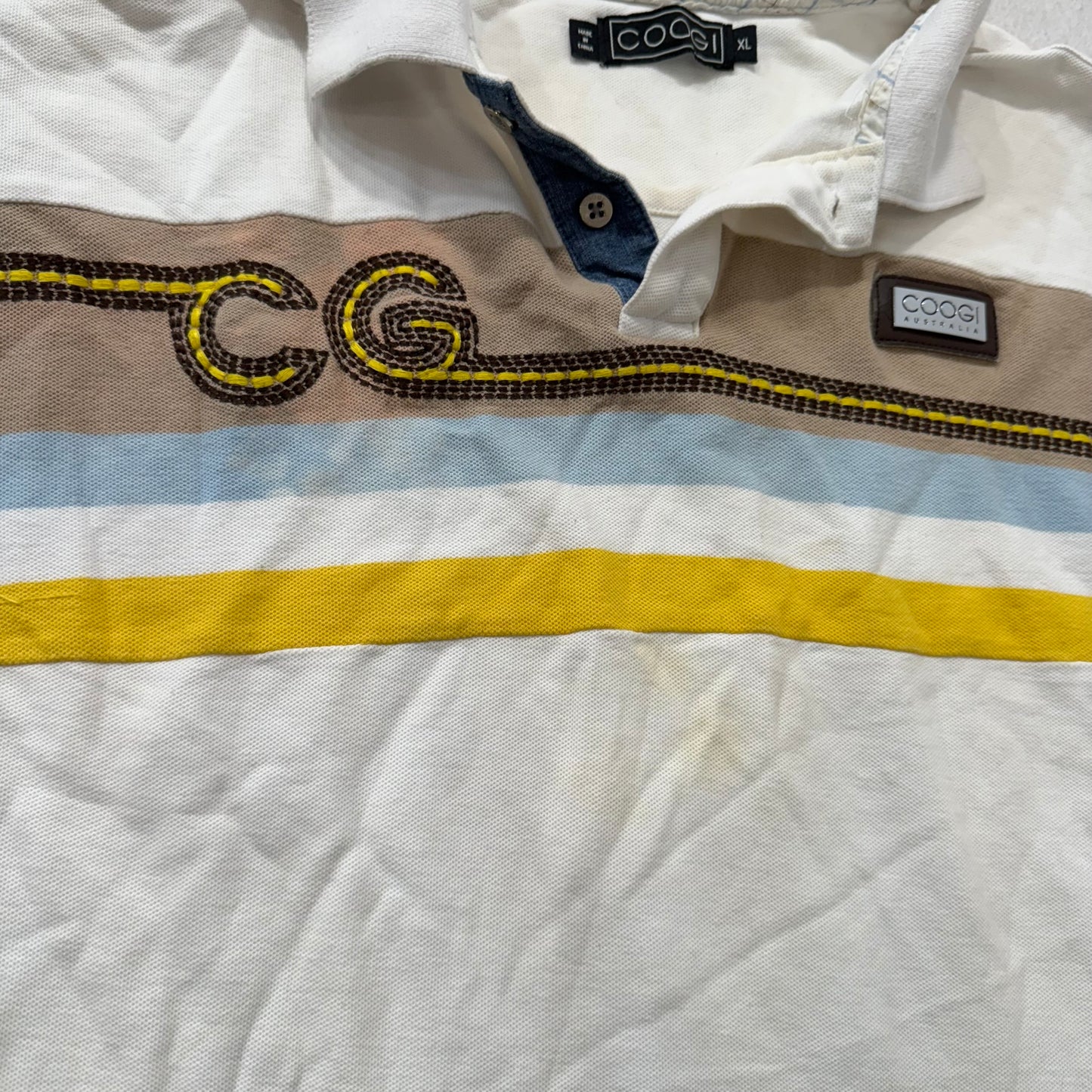 Coogi Mens White Cotton Polo Shirt Short Sleeves Streetwear Hip Hop Logo Size XL