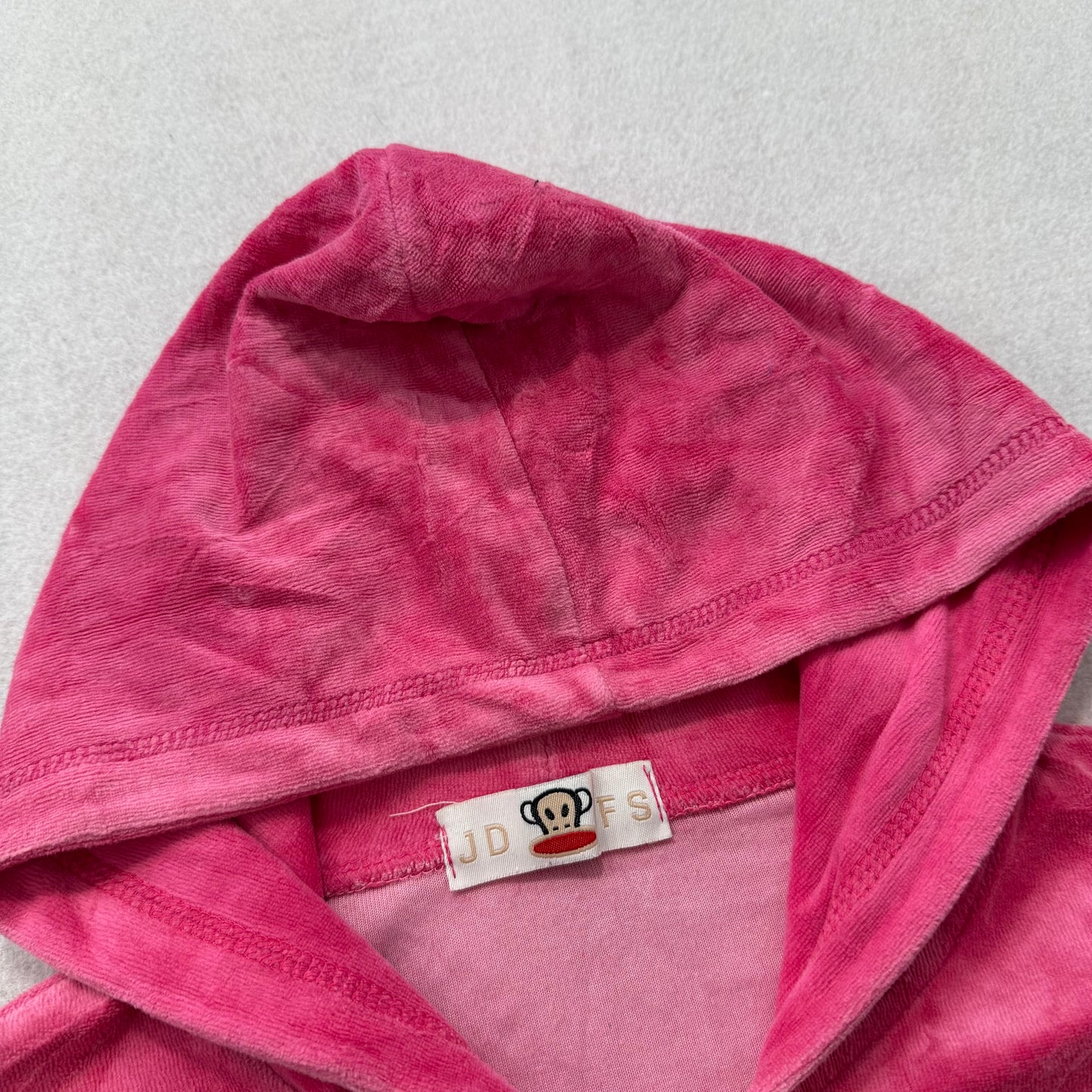 Paul Frank Women's Cranberry Velour Zip Up Hoodie Embroidered Monkey Logo Size M