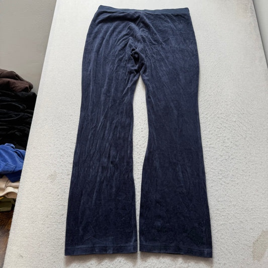 Vintage Juicy Couture Women Navy Blue Velour Flared Track Pant Drawstring Size L