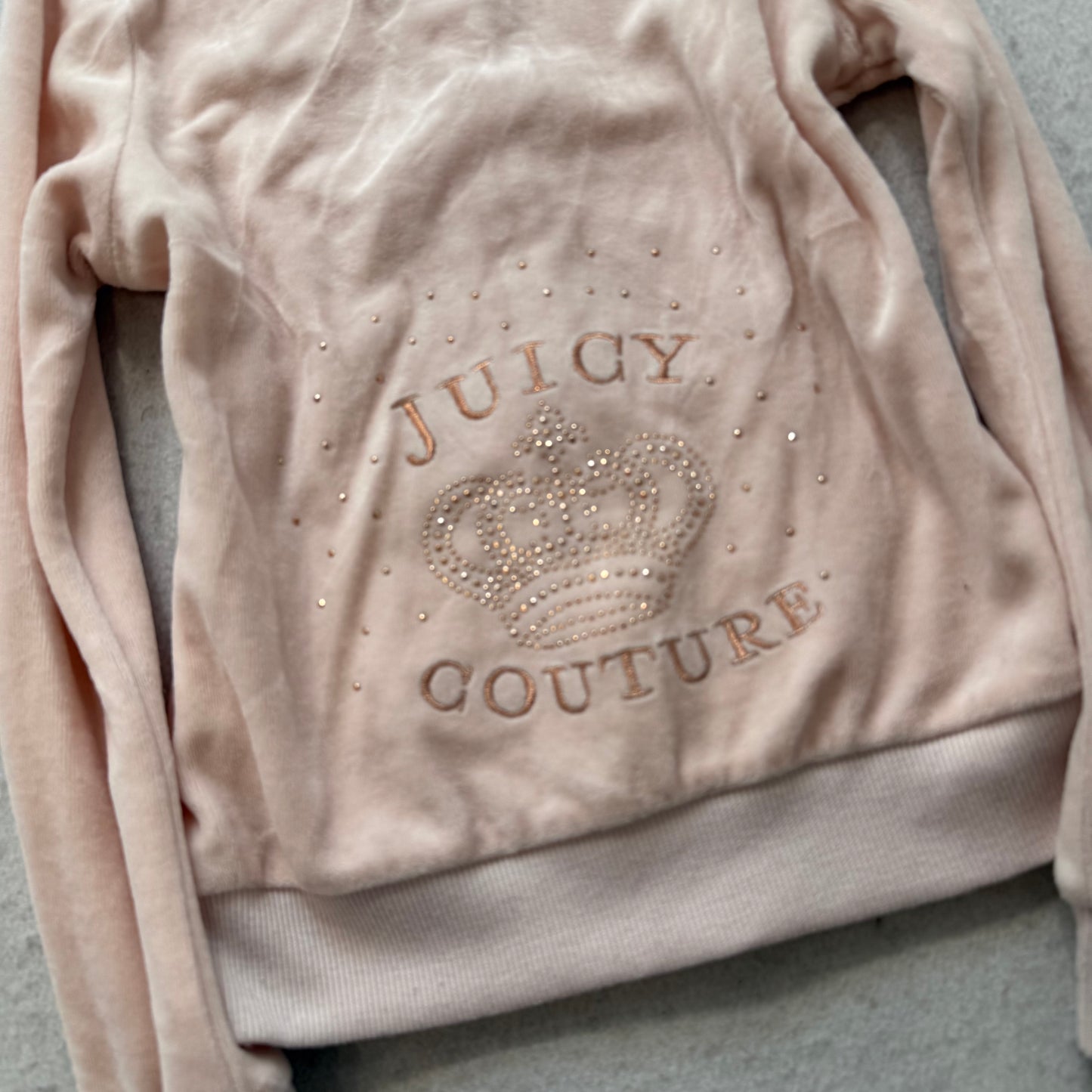 Juicy Couture Kid's Light Pink Velour Zip-Up Hoodie Rhinestones Logo Size 8/10