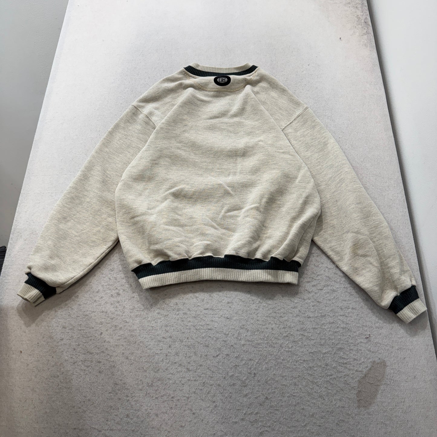 Vintage Russell Athletic Men's Gray Striped Collar Sweatshirt Made in USA Size L