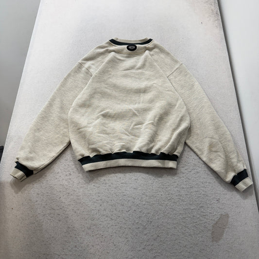 Vintage Russell Athletic Men's Gray Striped Collar Sweatshirt Made in USA Size L