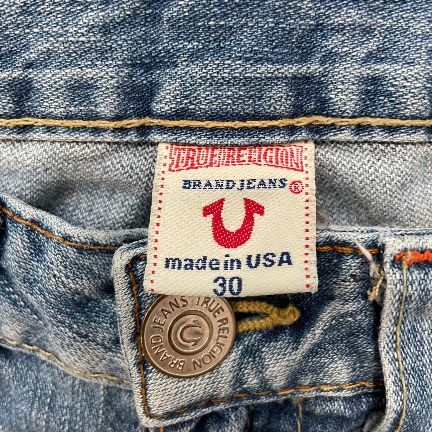 True Religion Bobby Women's Blue Denim Jeans Distressed Raw Hem USA Made Size 30