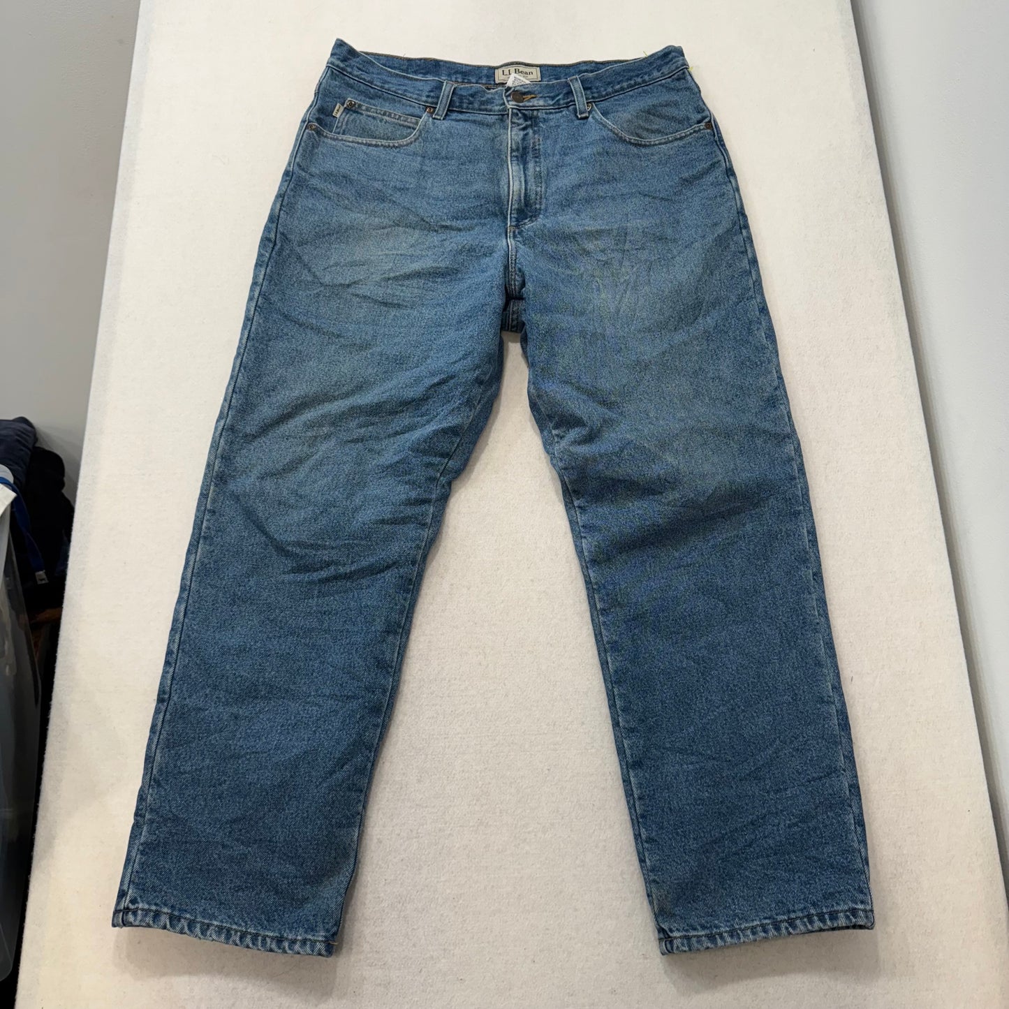L.L. Bean Blue Denim Flannel Lined Jeans Natural Fit Made in Mexico Size 36x30