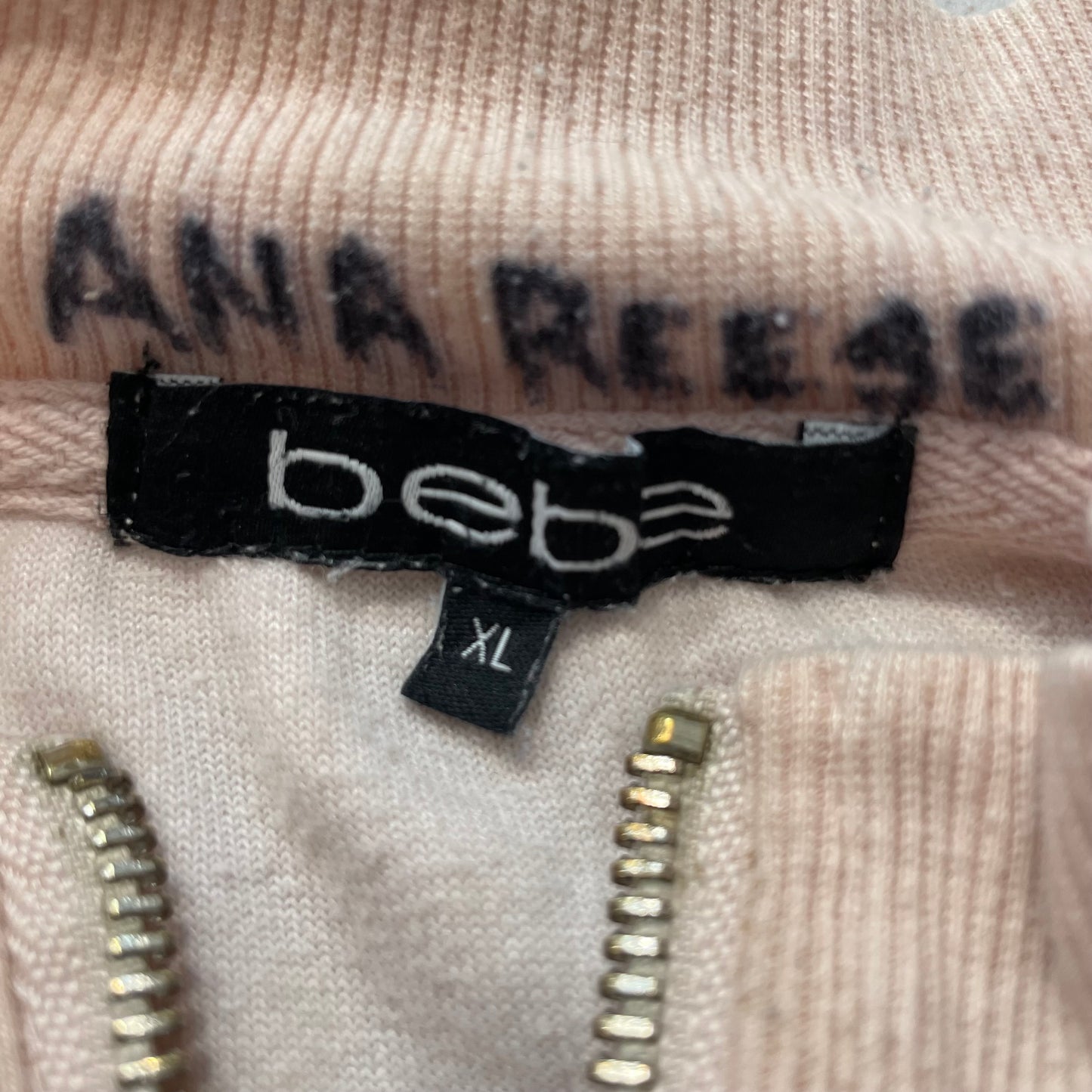 Bebe Women Baby Pink Velour Zip-Up Track Jacket Side Stripe Arms Classic Size XL
