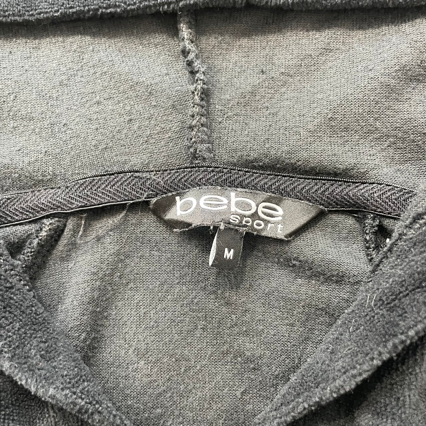 Bebe Sport Women's Black Velour Zip-Up Hoodie Long Sleeve Pockets Classic Size M