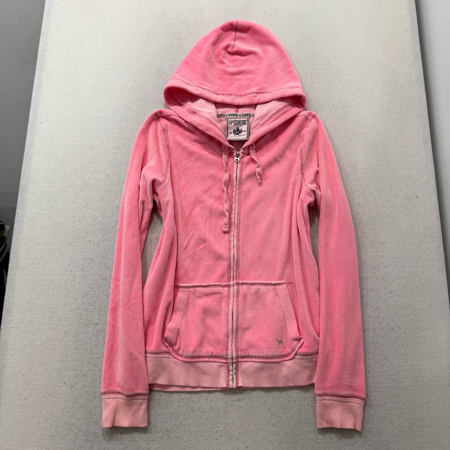 PINK Victoria's Secret Women's Pink Velour Zip-Up Hoodie Long Sleeves Size L