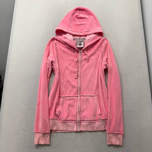 PINK Victoria's Secret Women's Pink Velour Zip-Up Hoodie Long Sleeves Size L