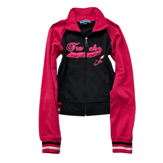 Vintage Apollo Active Womens Black Pink Zip-Up Track Jacket Mock Neck Y2K Size L