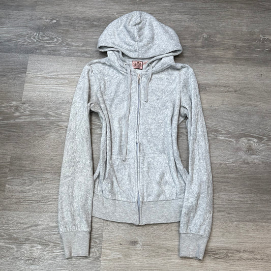Vintage Juicy Couture Womens Heather Gray Velour Zip-Up Hoodie Drawstring Size S