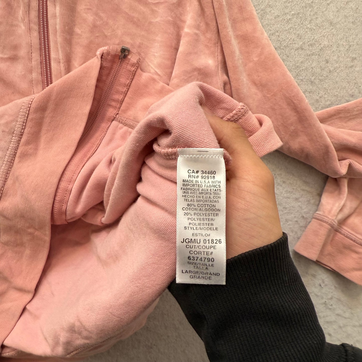 Vintage Juicy Couture Los Anglos Women's Pink Velour Zip-Up Hoodie Y2k Size L