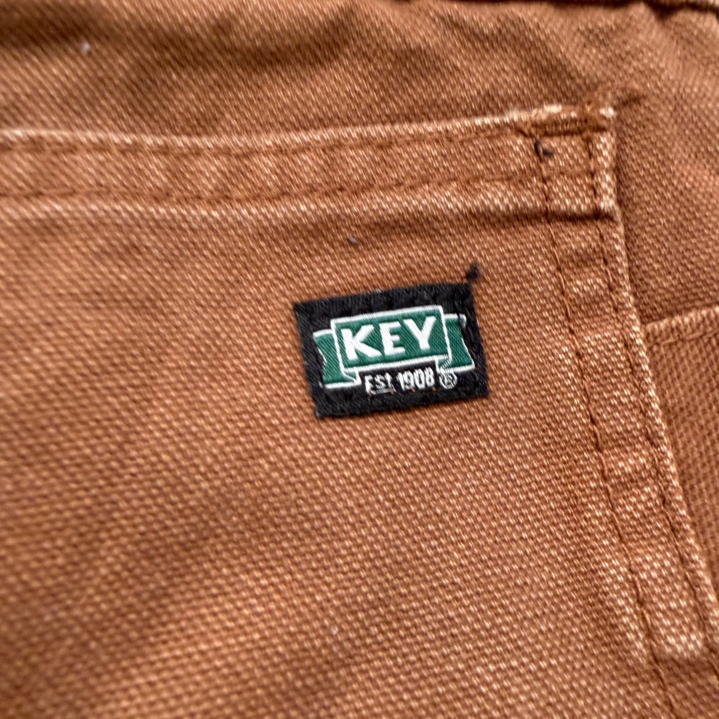 KEY Men's Brown Canvas Carpenter Pants Pockets Classic Logo Relaxed Size 40x34