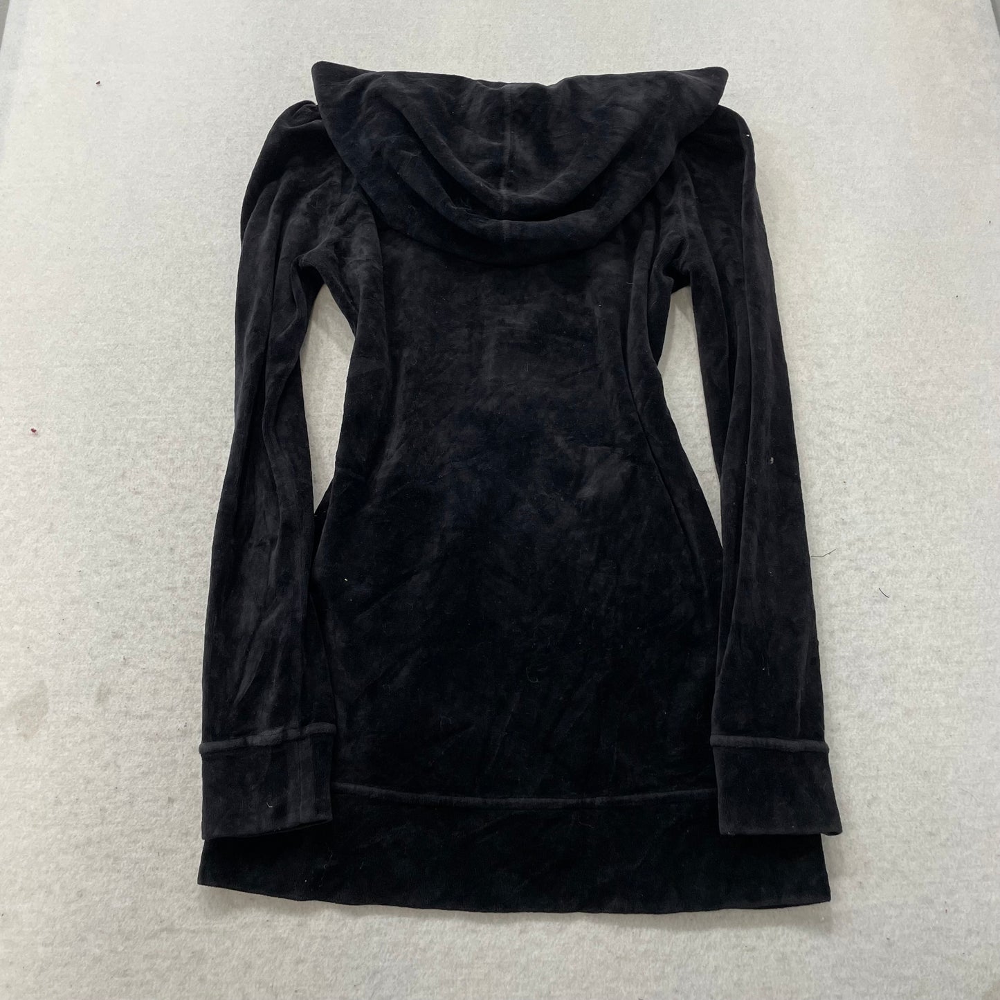 Vintage Juicy Couture Women's Black Velour Zip-Up Hoodie Front Button Y2K Size S