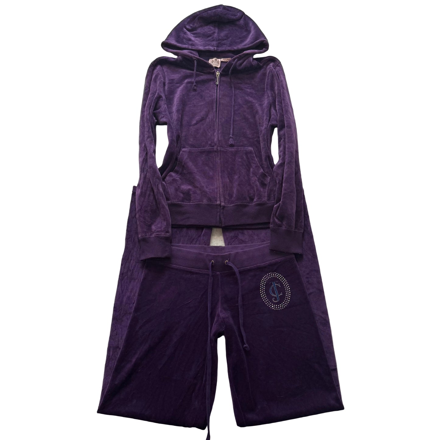Vintage Juicy Couture Women Deep Purple Velour Hoodie & Flared Pant Y2k Size L/S