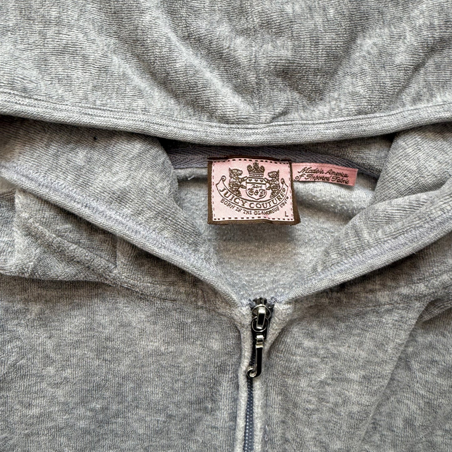 Vintage Juicy Couture Womens Gray Velour Zip-Up Hoodie Loungewear Classic Size L