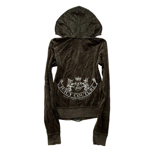 Juicy Couture “Scottie Dog” Women Olive Green Velour Full Zip Hoodie Logo Size M