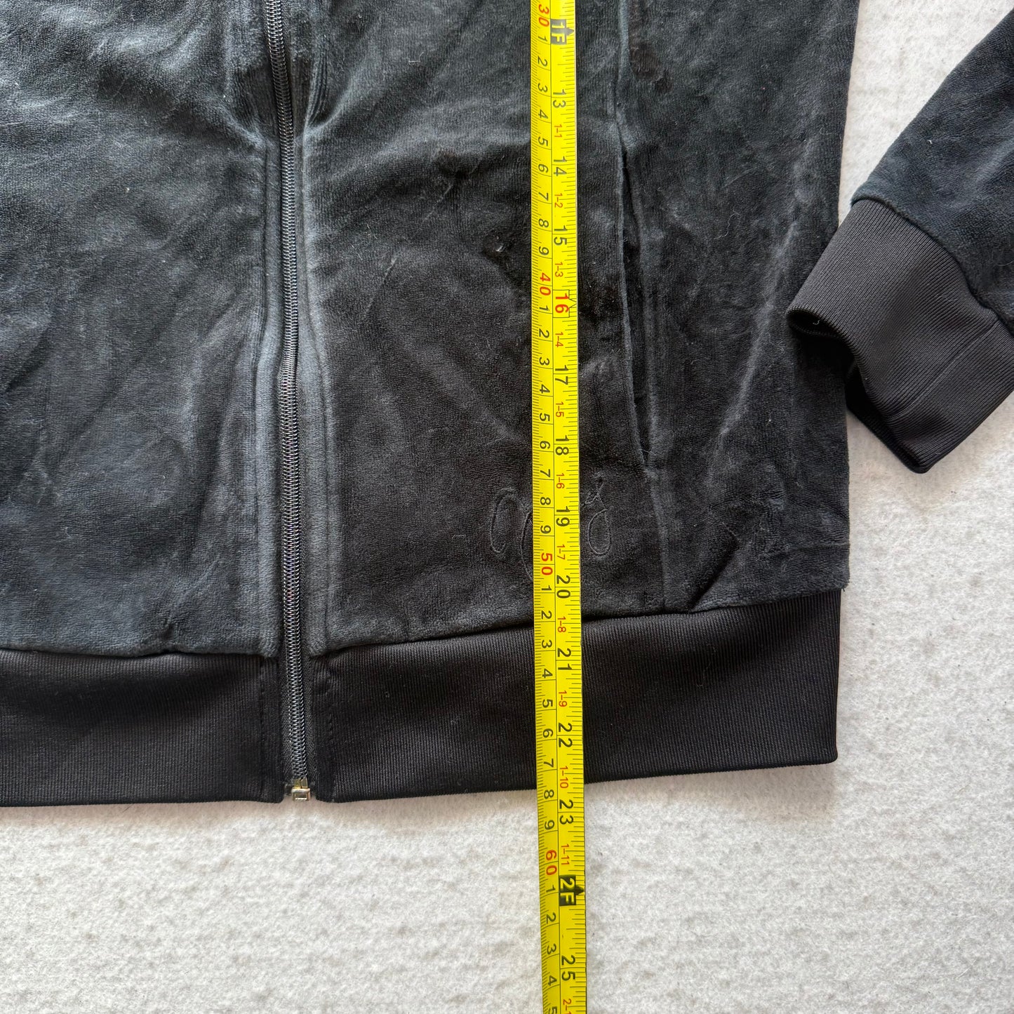 Juicy Couture Women's Black Velour Zip-Up Hoodie Rhinestone Zip Pockets Size S