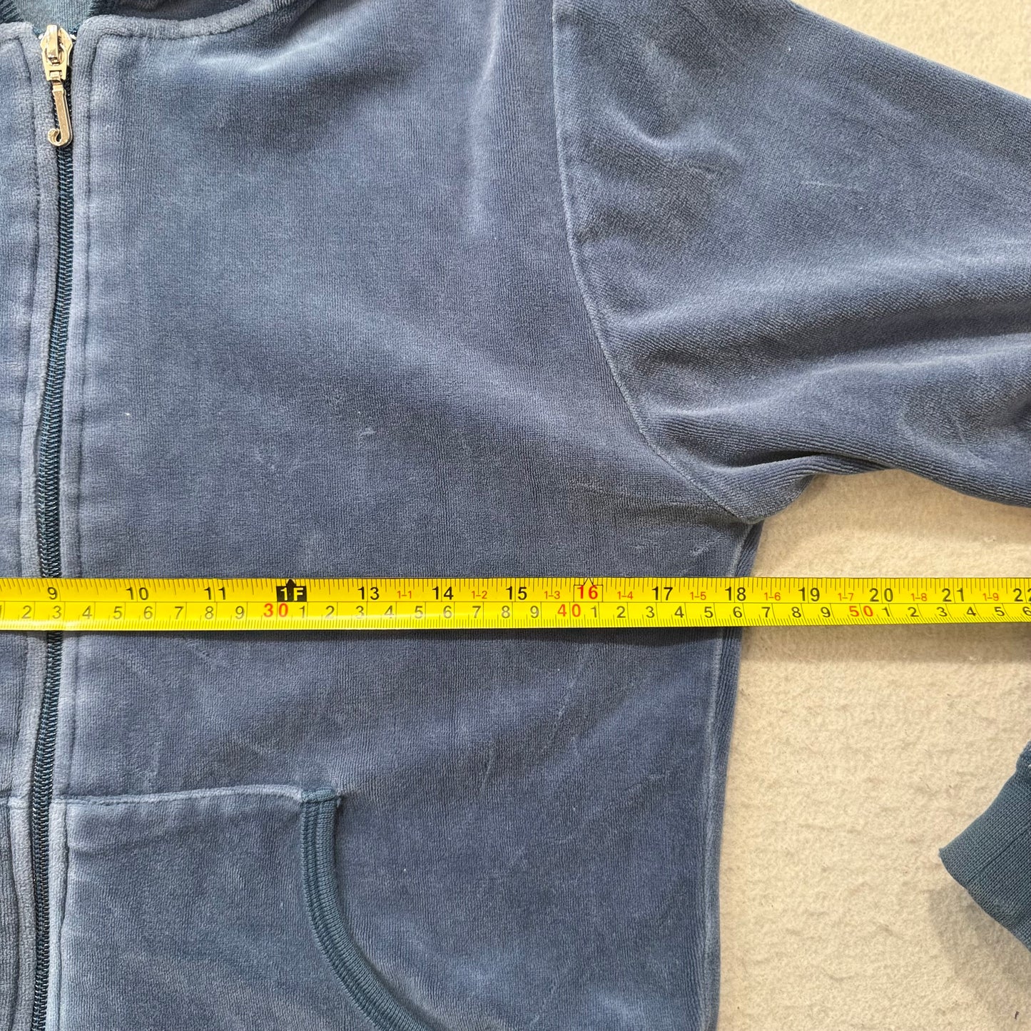 Vintage Juicy Couture Women's Navy Velour Zip-Up Hoodie Glitter Logo Y2k Size L