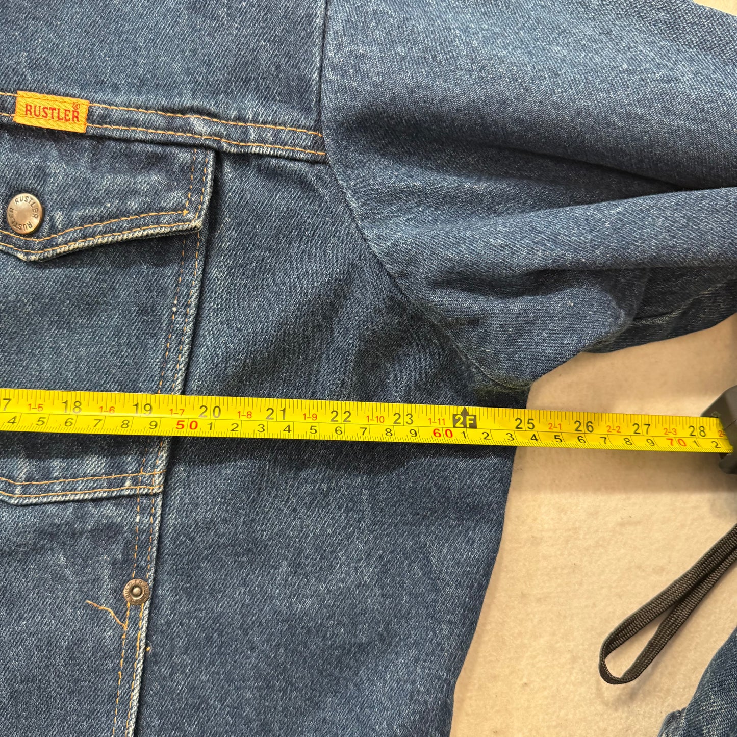 Vintage Rustler Men's Blue Dark Wash Denim Trucker Jacket 100% Cotton Size XL