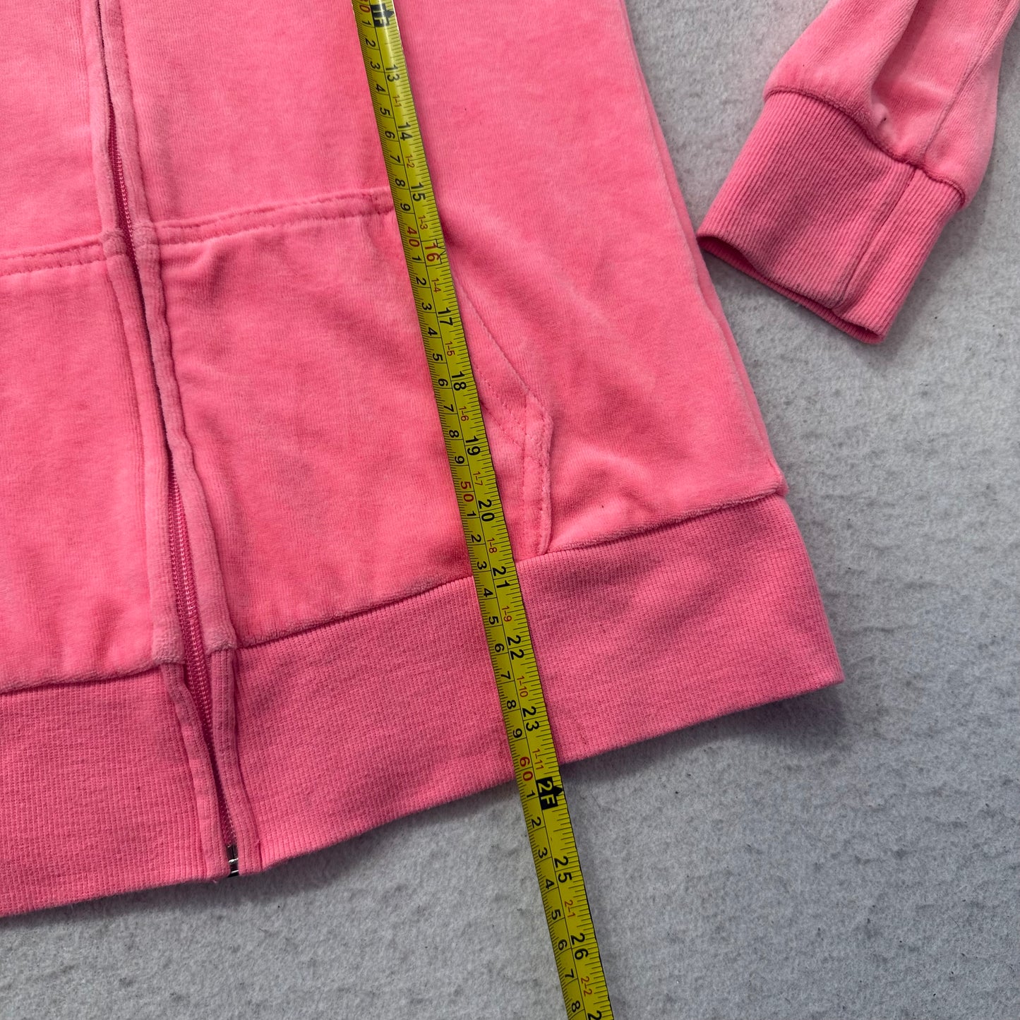 Juicy Couture Womens Vibrant Pink Velour Zip-Up Hoodie Loungewear Pockets Size M