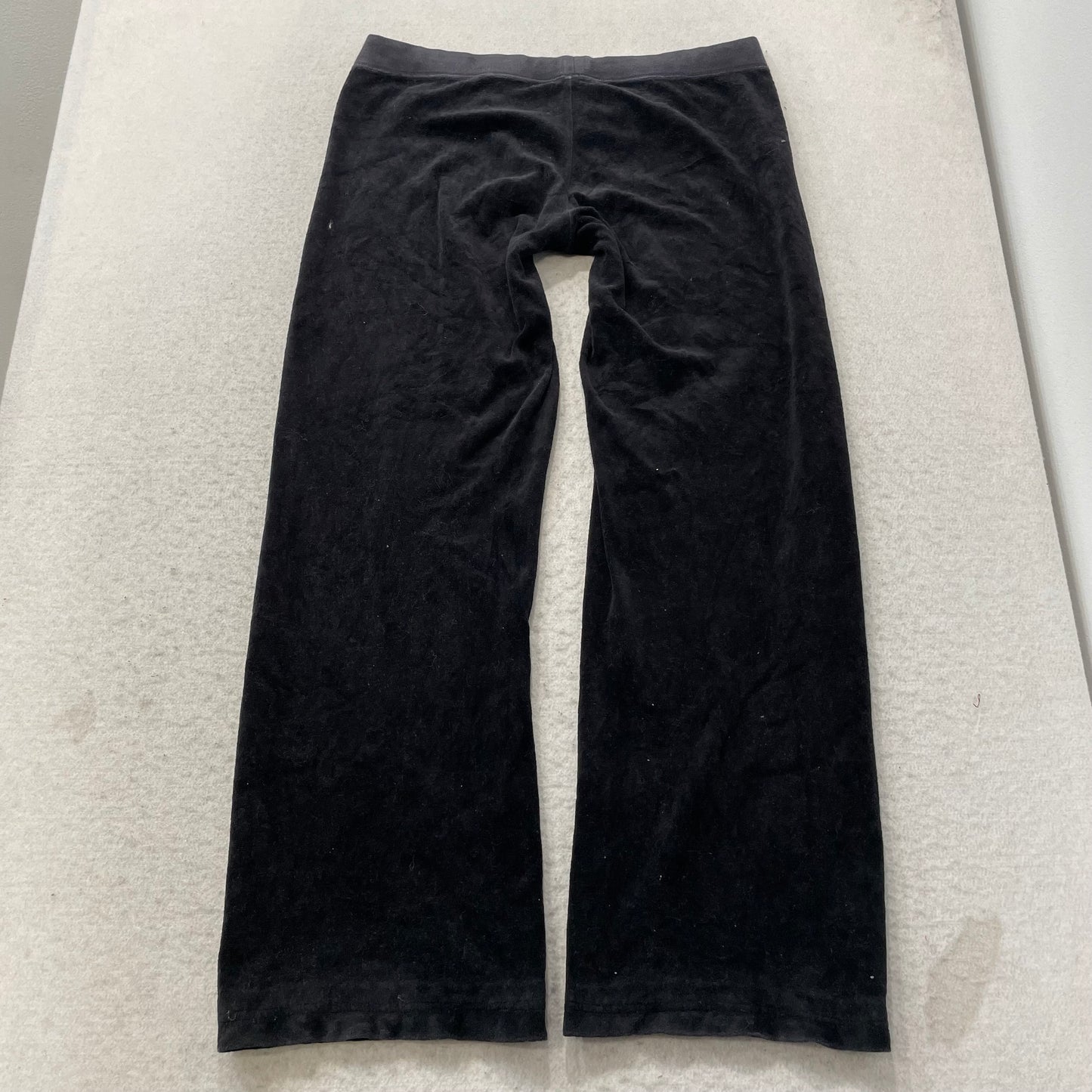 Juicy Couture Women's Black Velour Track Pant Drawstring Rhinestone Logo Size M