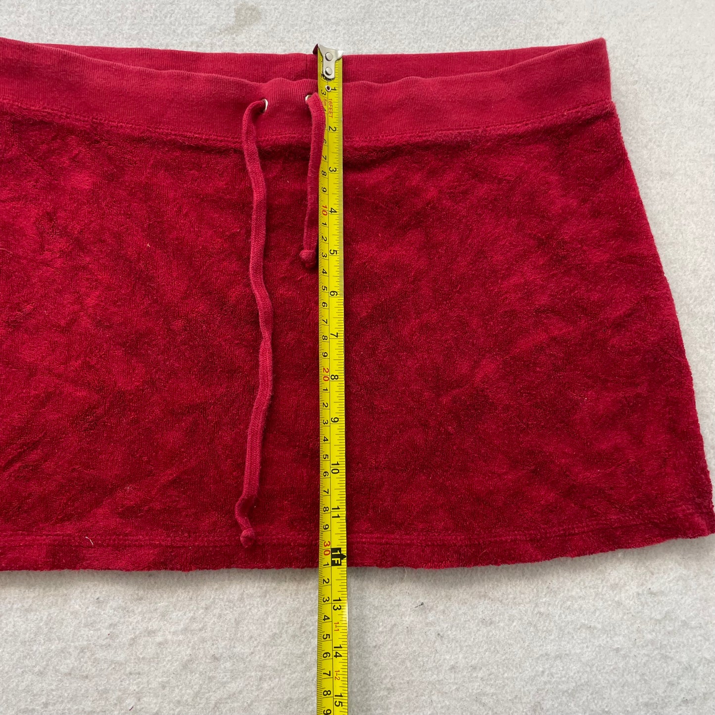 2003 Vintage Juicy Couture Women's Red Terry Cloth Mini Skirt Drawstring Size S
