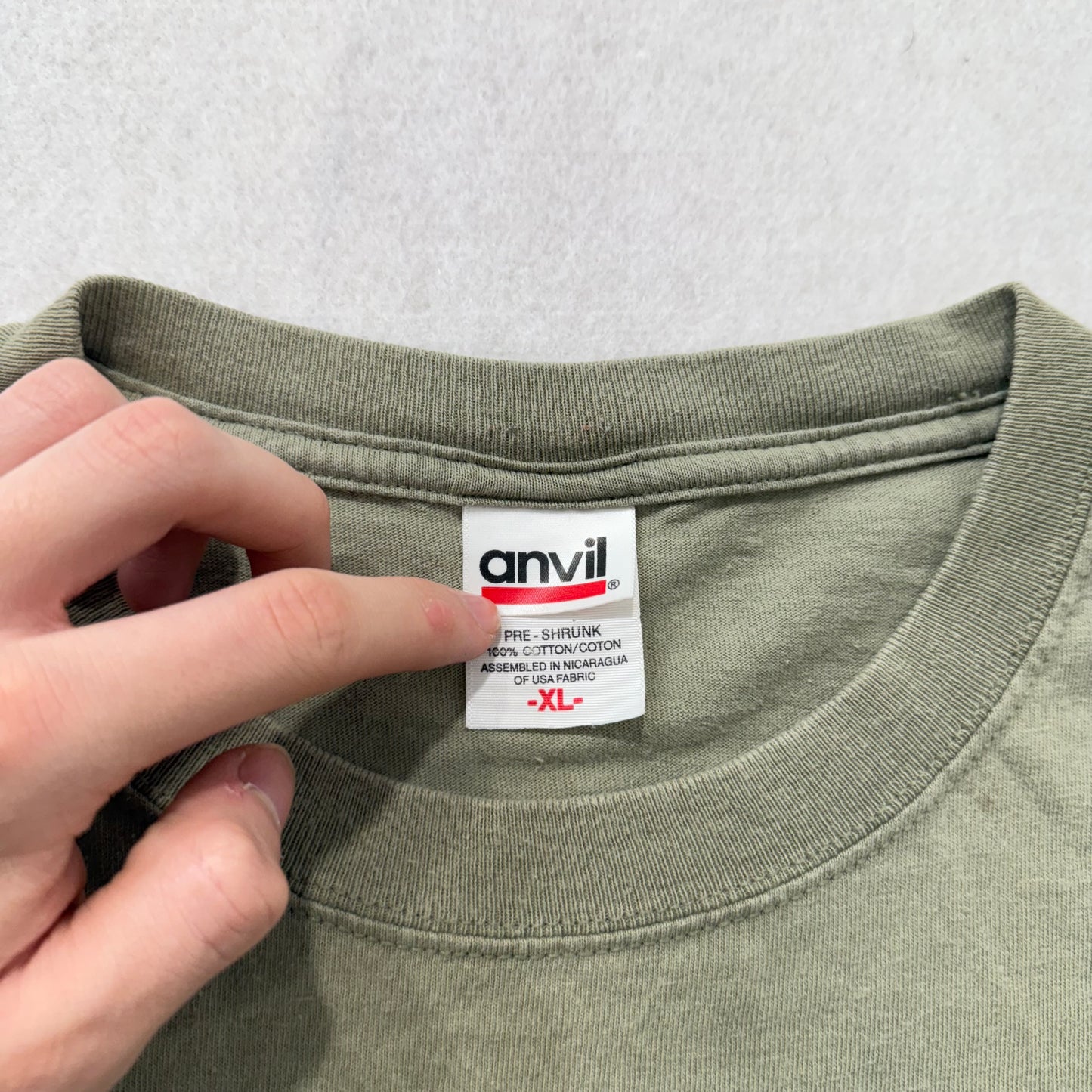 Anvil Olive Green 100% Cotton Graphic Band T-Shirt Short Sleeve Crewneck Size XL