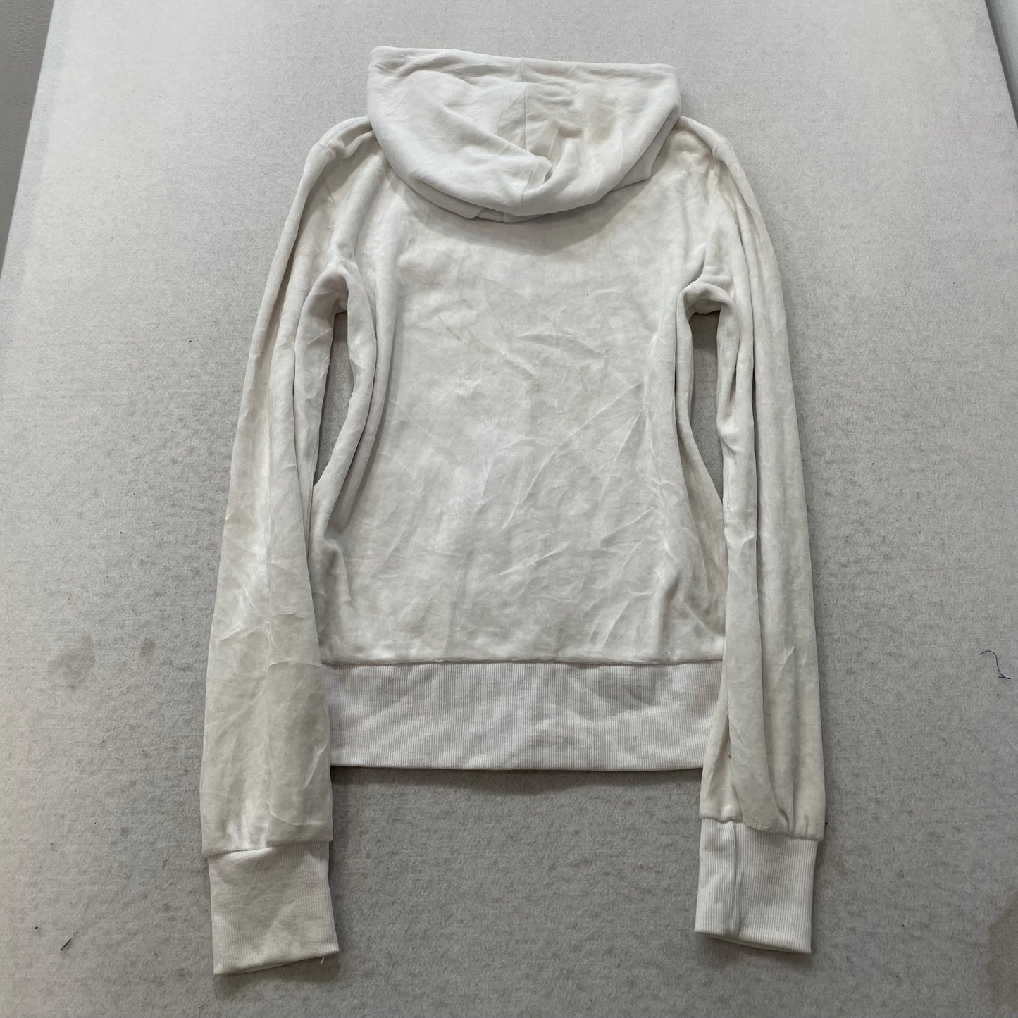 Vintage Juicy Couture Women White Velour Zip-Up Hoodie Drawstring Pockets Size S