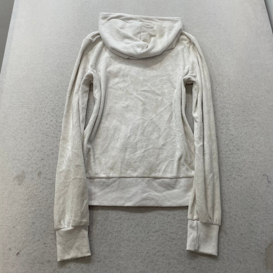 Vintage Juicy Couture Women White Velour Zip-Up Hoodie Drawstring Pockets Size S
