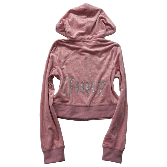 Juicy Couture Women's Light Pink Velour Cropped Hoodie Rhinestone Logo Size M