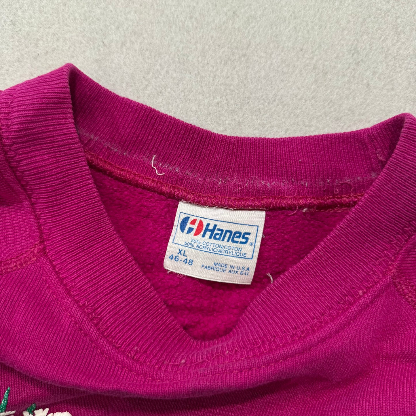 Vintage Hanes Womens Fuchsia Sweatshirt Morning Sun Whitton Floral Print Size XL