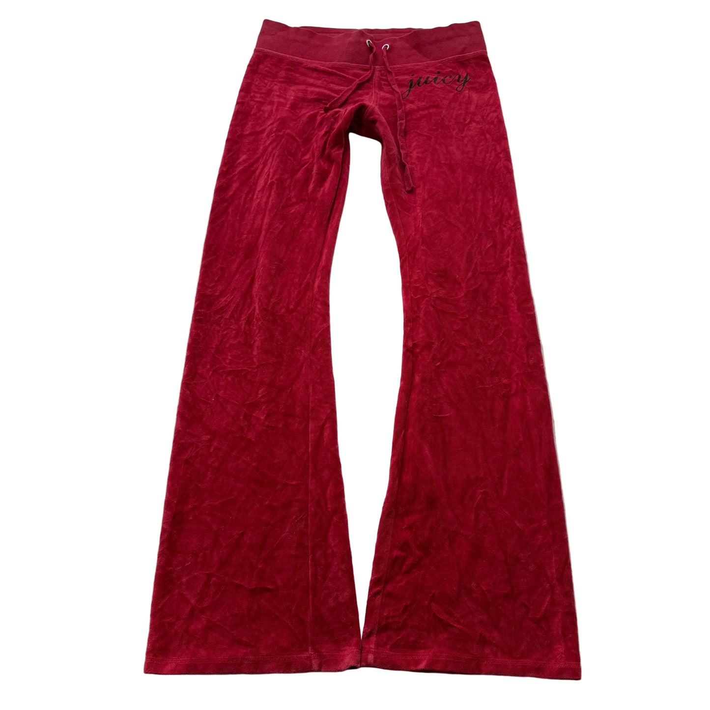 Vintage Juicy Couture Women's Dark Red Velour Flare Track Pant Drawstring Size S