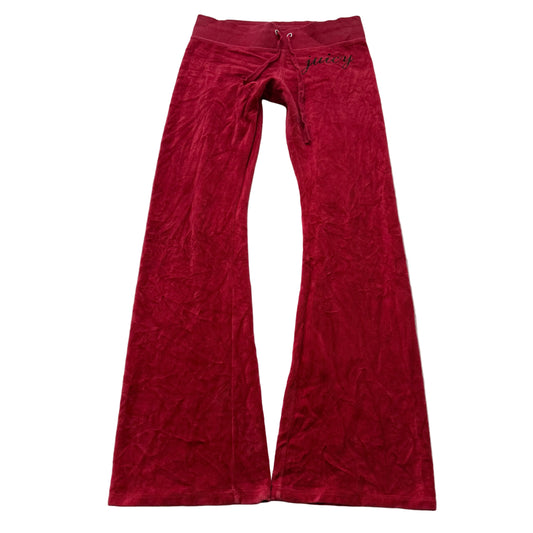 Vintage Juicy Couture Women's Dark Red Velour Flare Track Pant Drawstring Size S